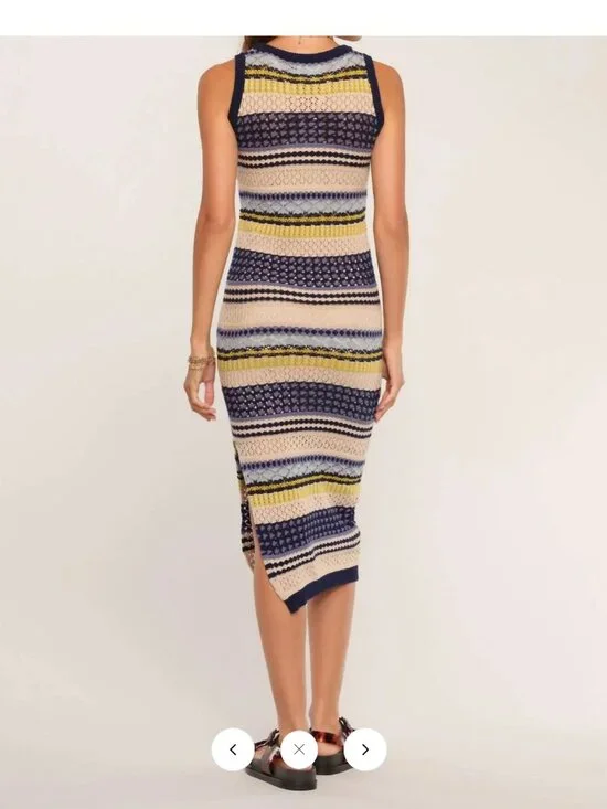 Heartloom Gimlet Crochet Midi Dress | Marina Stripe | Size XS | Pointelle Knit - Picture 3 of 7